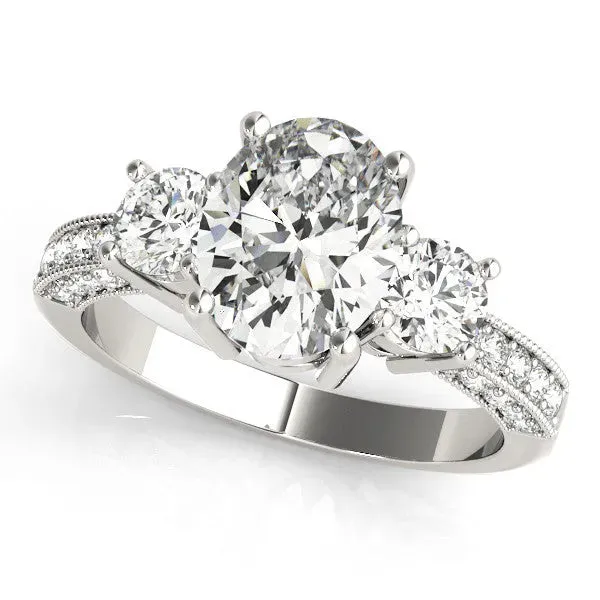 Asscher Cut Three-Stone Diamond Ring with Pavé Band and Four-Prong Setting Platinum