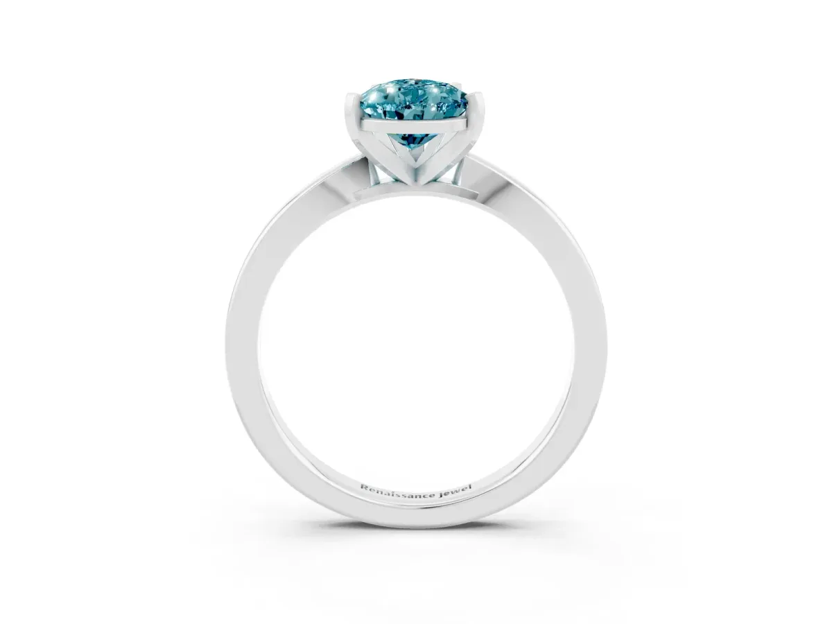 Pear Cut Blue Topaz Solitaire Engagement Ring with Classic Band and Four-Prong Setting Silver