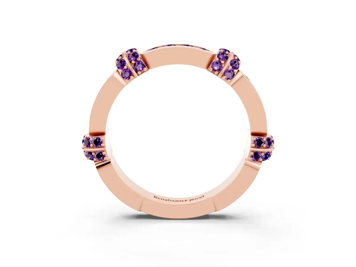 Pavé Round Amethyst Link Band with Bezel Setting Rose gold