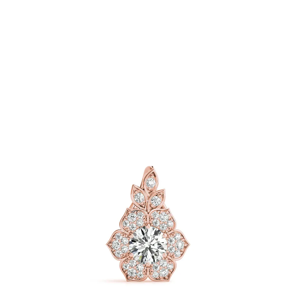 Round Brilliant Flower Cluster Pendant with Prong Setting Rose gold
