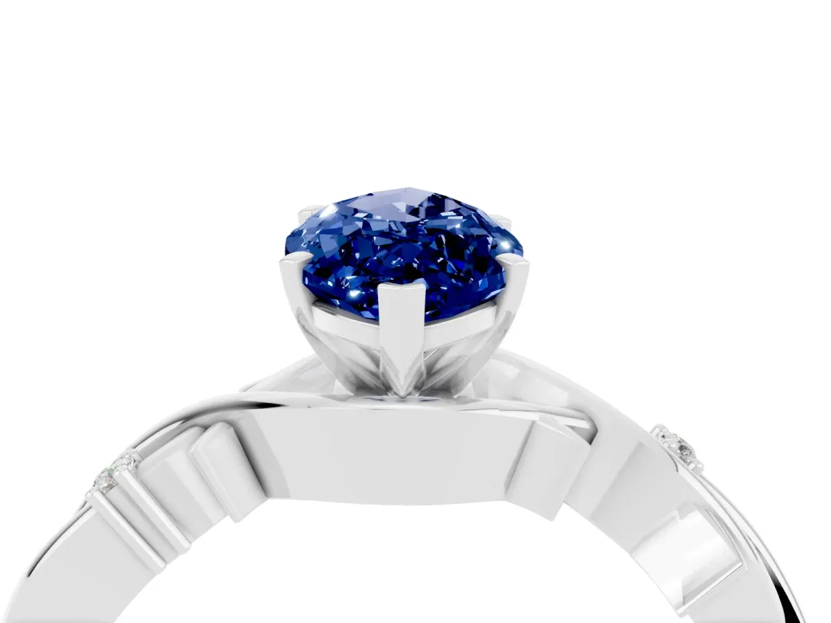 Marquise Cut Blue Sapphire Solitaire Ring with Twisted Band and Prong Setting Silver