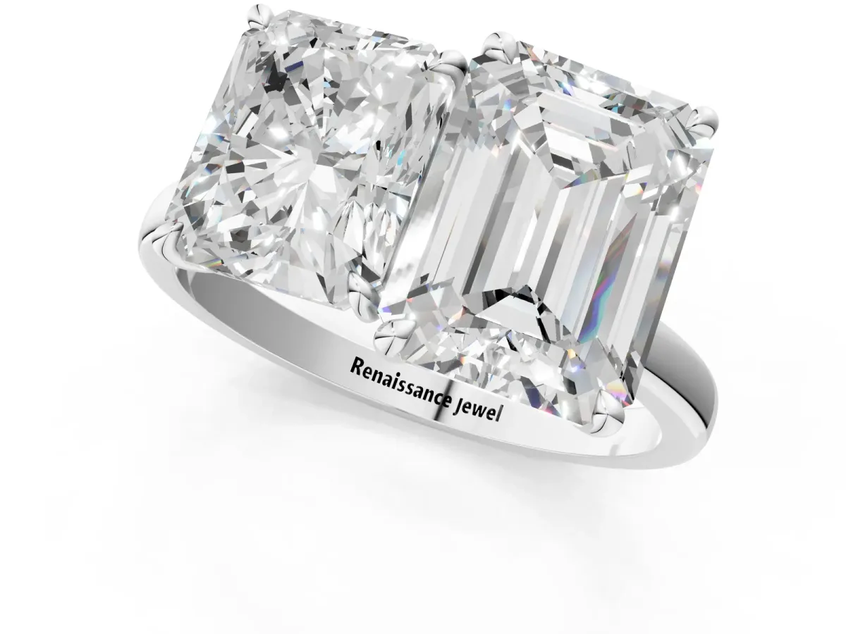 Radiant Cut and Emerald Cut Toi Moi Ring with Prong Setting White gold
