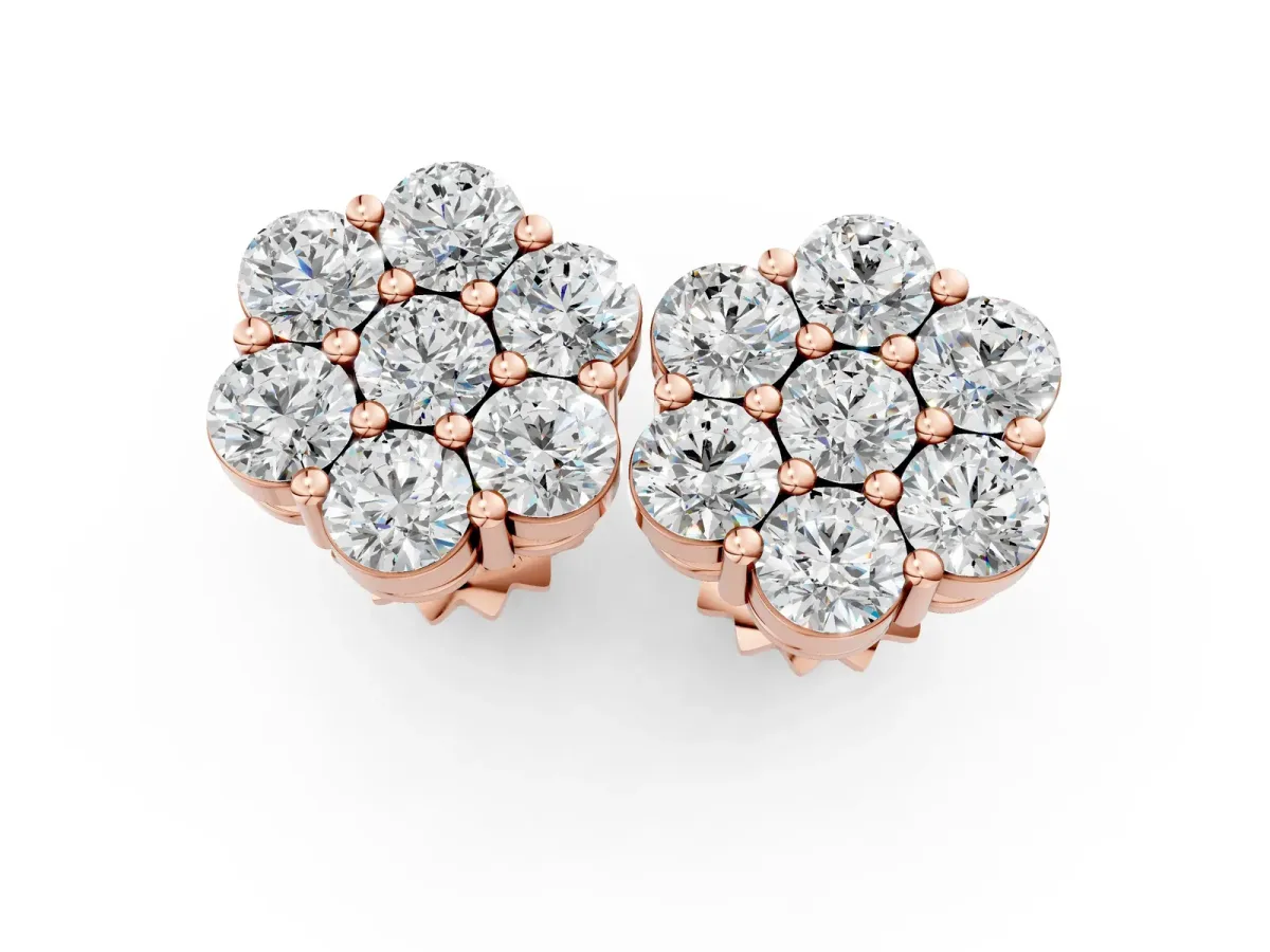 Cluster Round Diamond Stud Earrings with Prong Setting Rose gold