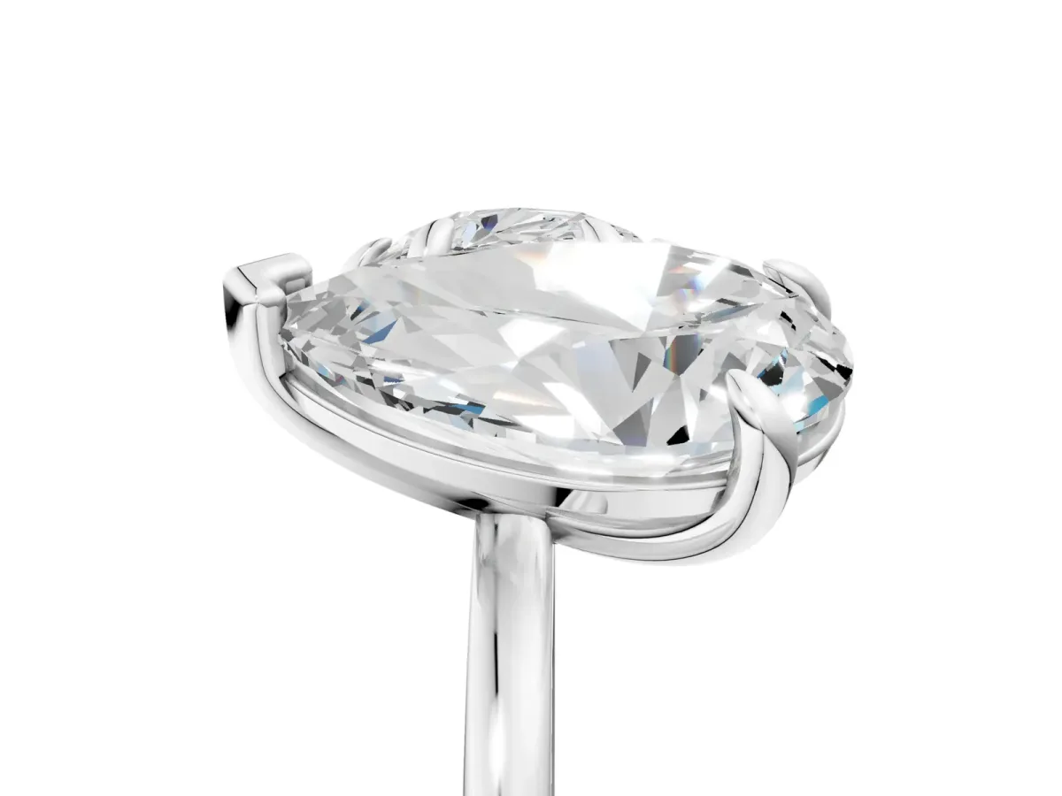 Round and Pear Toi Moi Ring with Prong Setting and Plain Band Silver