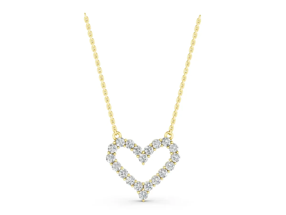 Prong-Set Round Diamond Heart Pendant Yellow gold
