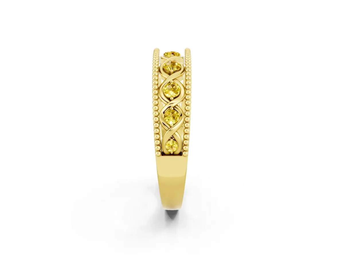 Round Yellow Sapphire Twist Milgrain Band with Bezel Setting Yellow gold