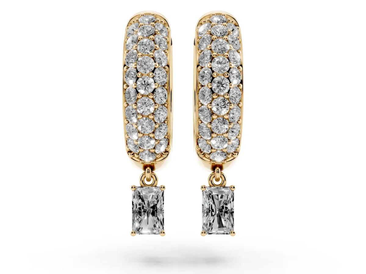 Round and Radiant Diamond Huggie Hoop Earrings Yellow gold