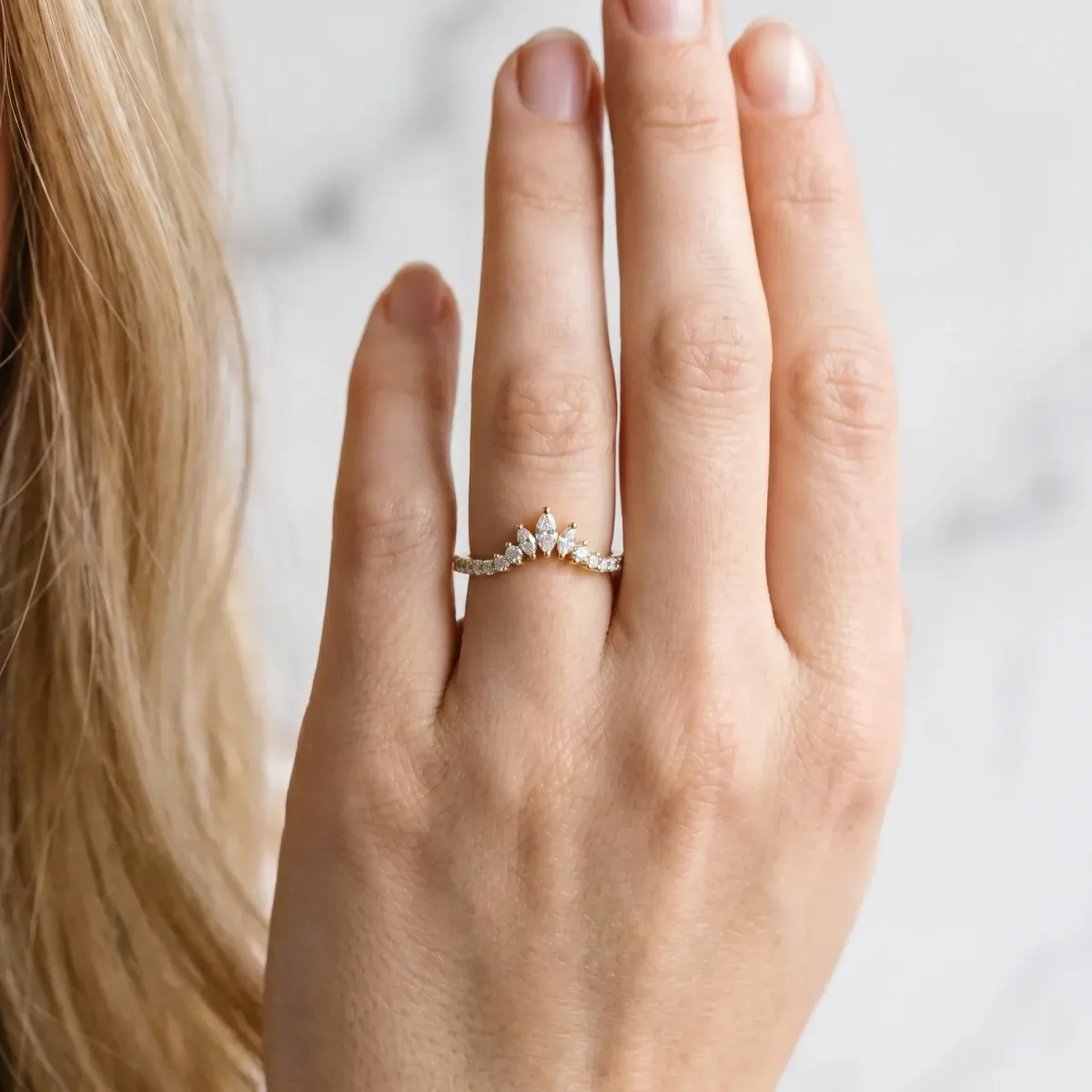 Marquise Cluster Diamond Pavé Band with Prong Setting Yellow gold