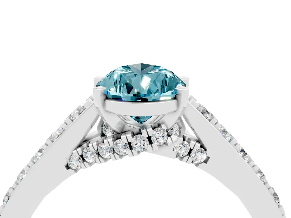 Pear Cut Blue Topaz Solitaire Ring with Crossover Gallery and Round Pavé Band Silver