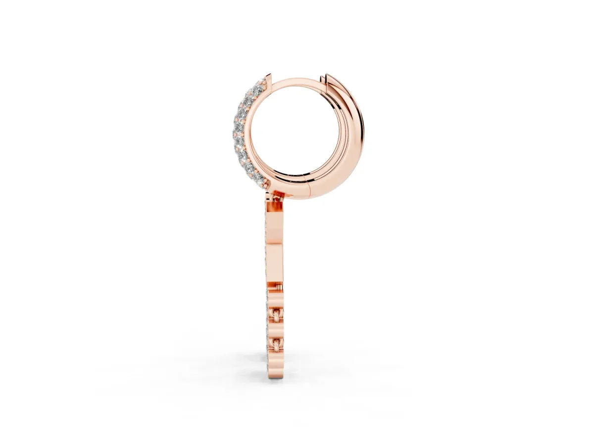Round Diamond Initial K Huggie Hoop Earrings Rose gold