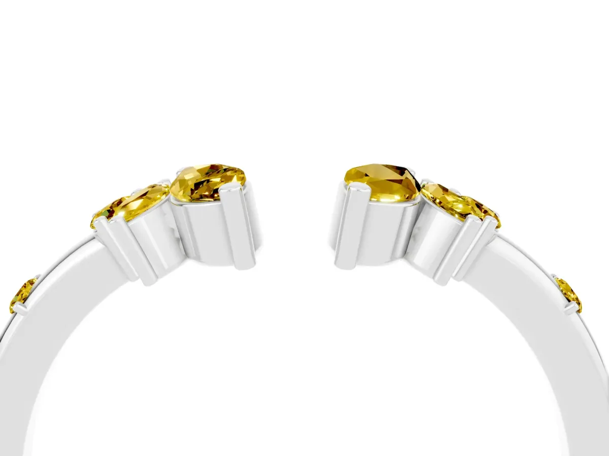 Open Marquise Cluster Yellow Sapphire Band with Prong Setting Platinum