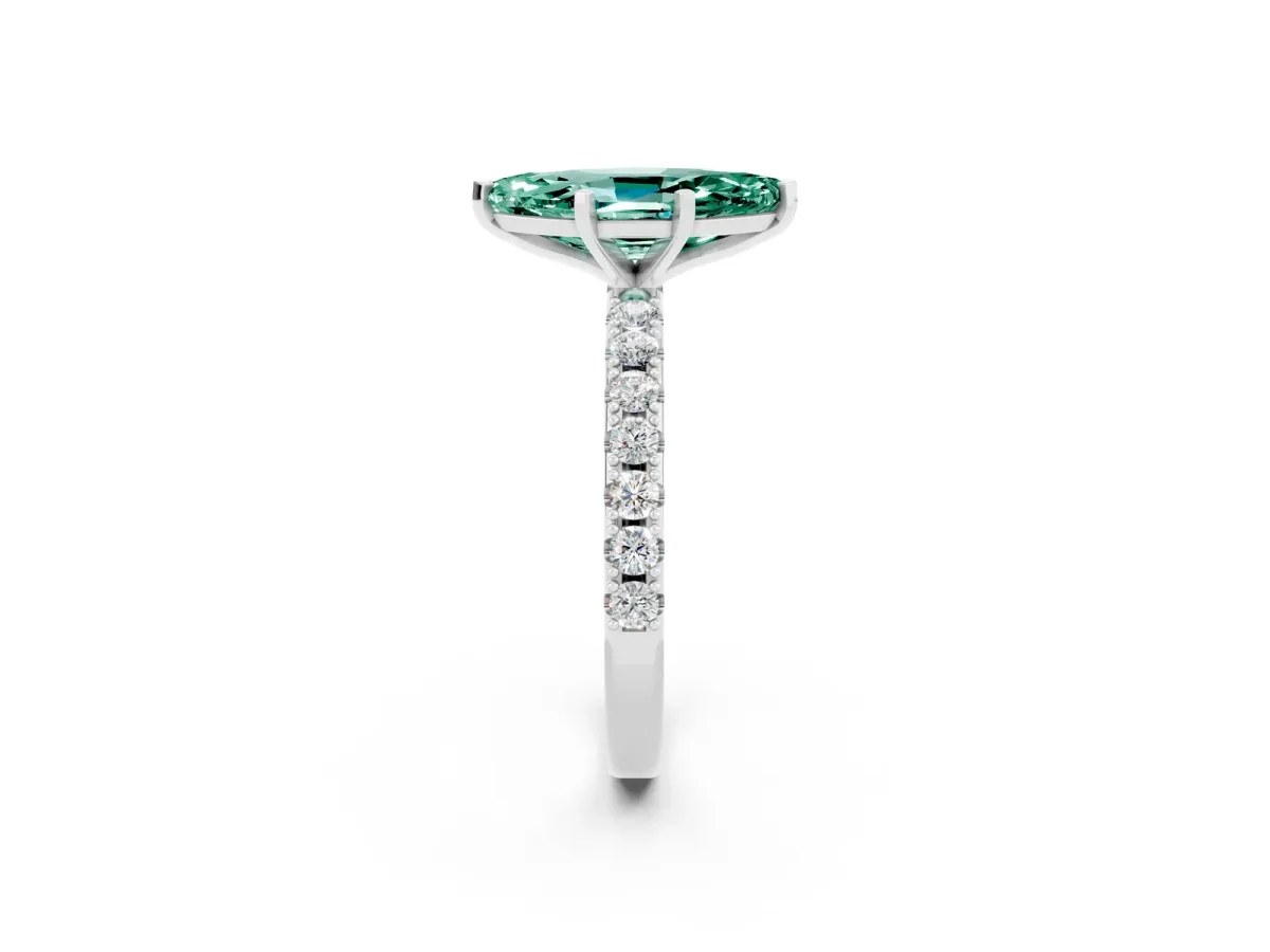 Marquise Cut Green Sapphire Solitaire Pavé Band with Four-Prong Setting Silver