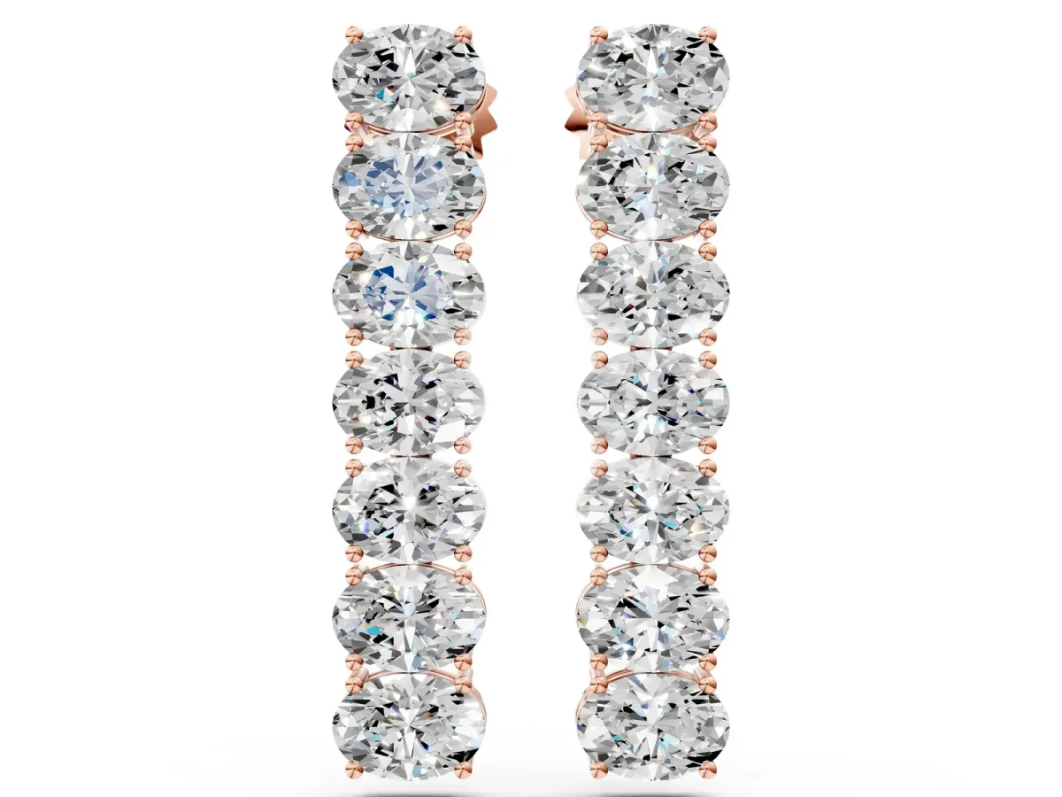 Oval Diamond Huggie Hoop Earrings Rose gold