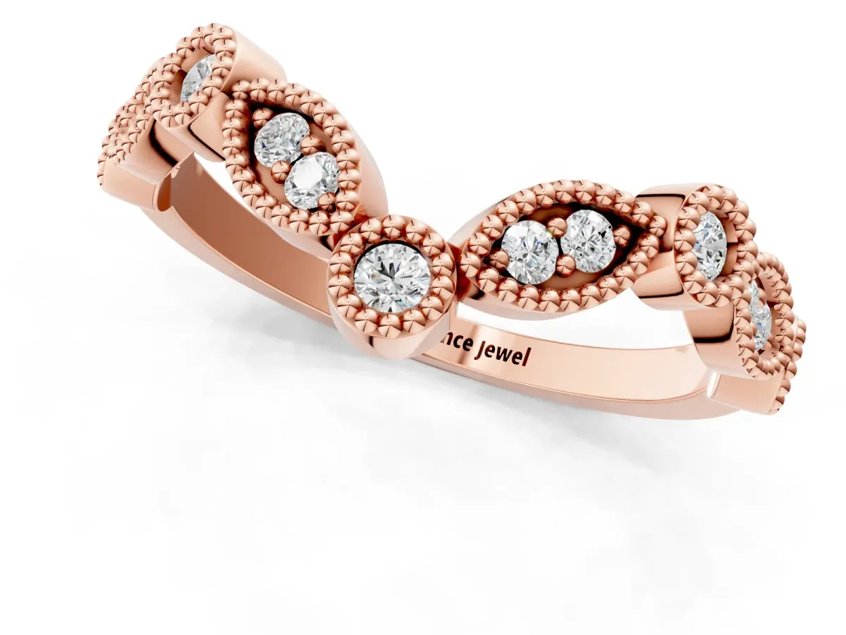 Milgrain Marquise and Round Diamond Half Eternity Band Rose gold
