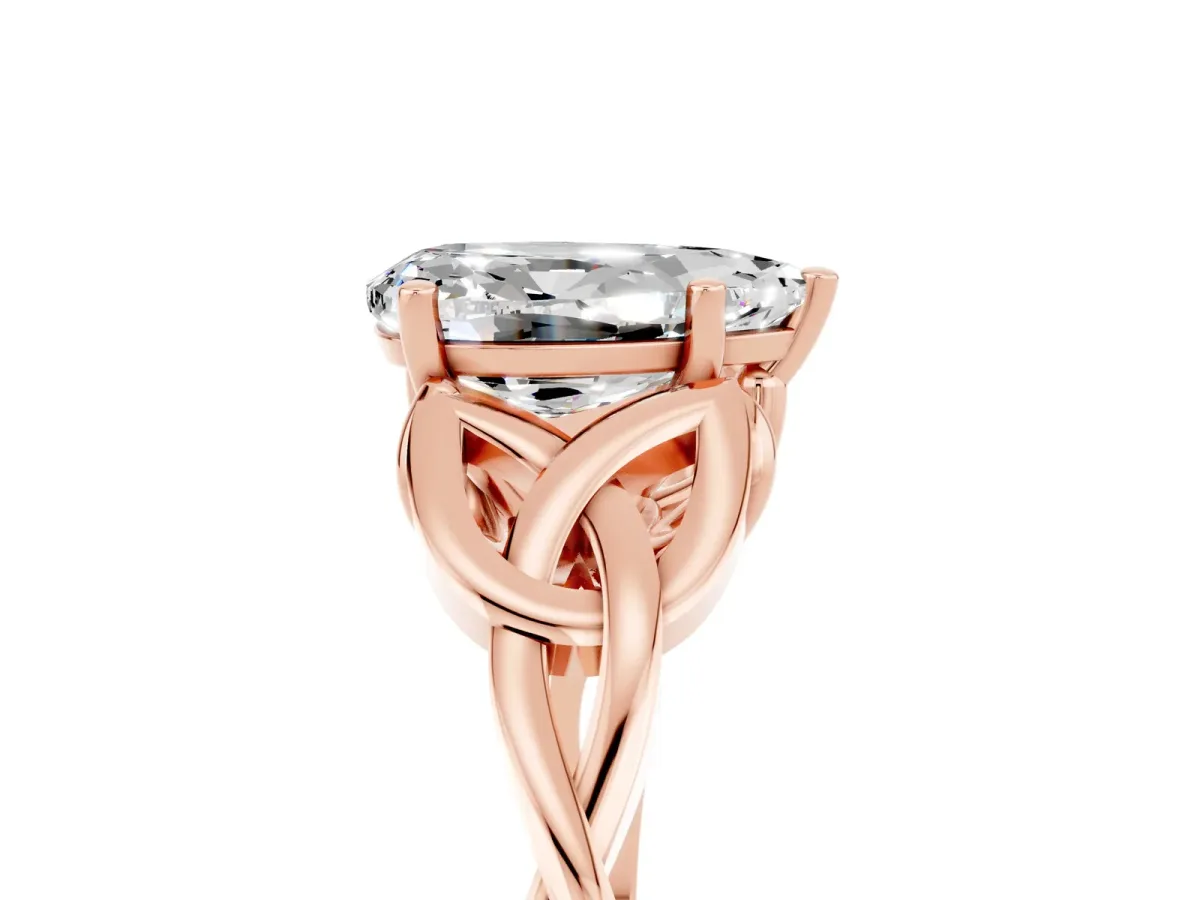 Pear Cut Moissanite Solitaire Celtic Knot Ring with Four-Prong Setting Rose gold