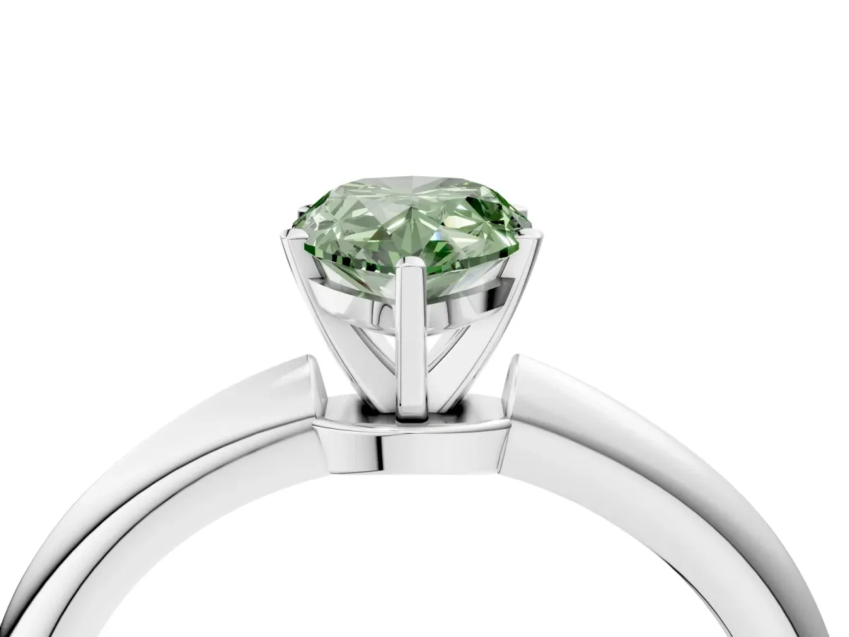 Fancy Green Pear Cut Diamond Solitaire Ring with Six-Prong Setting and Classic Band Silver