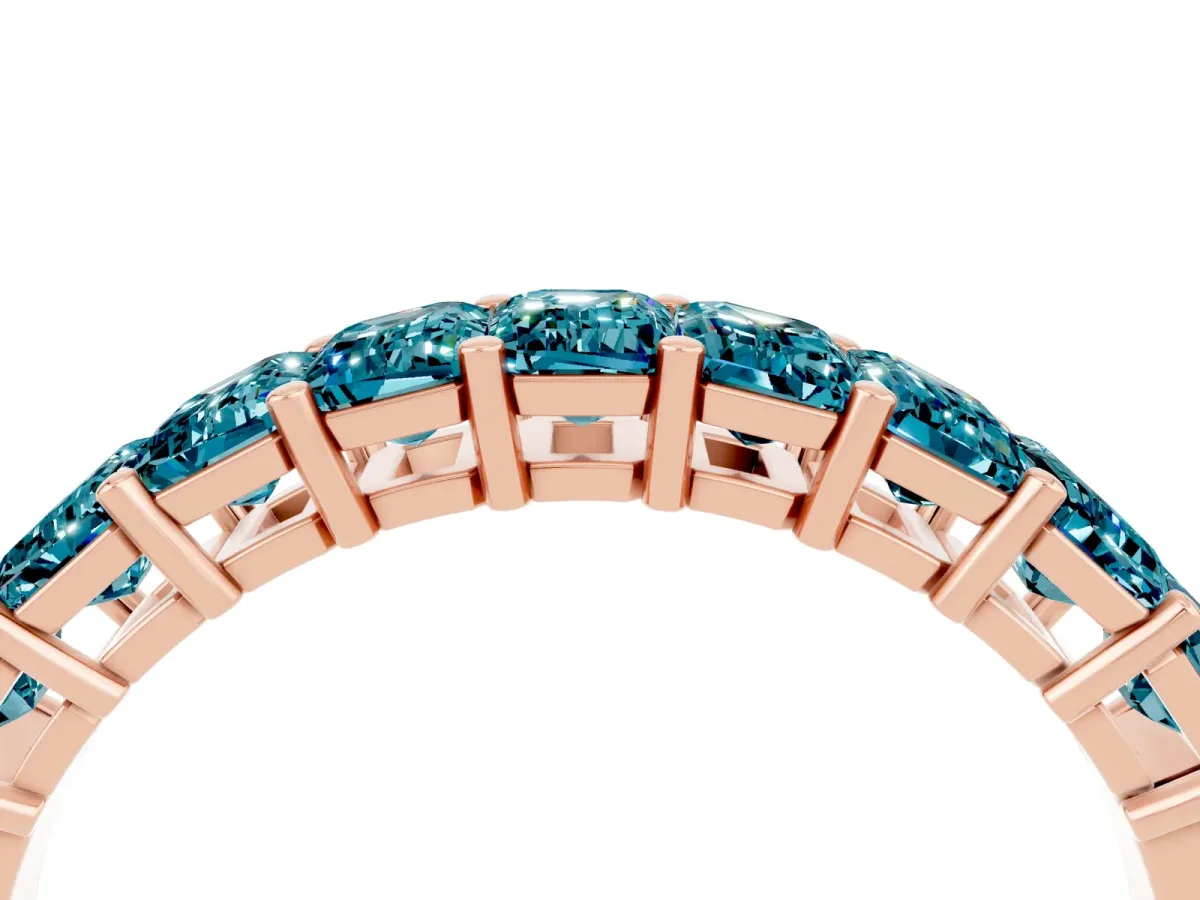 Emerald Cut Blue Topaz Prong-Set Eternity Band Rose gold