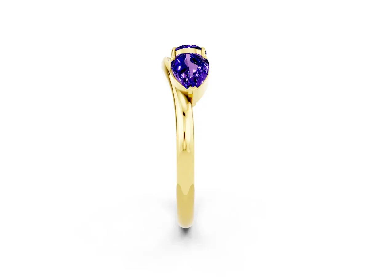 Two-Stone Pear Tanzanite Bypass Ring with Prong Setting Yellow gold