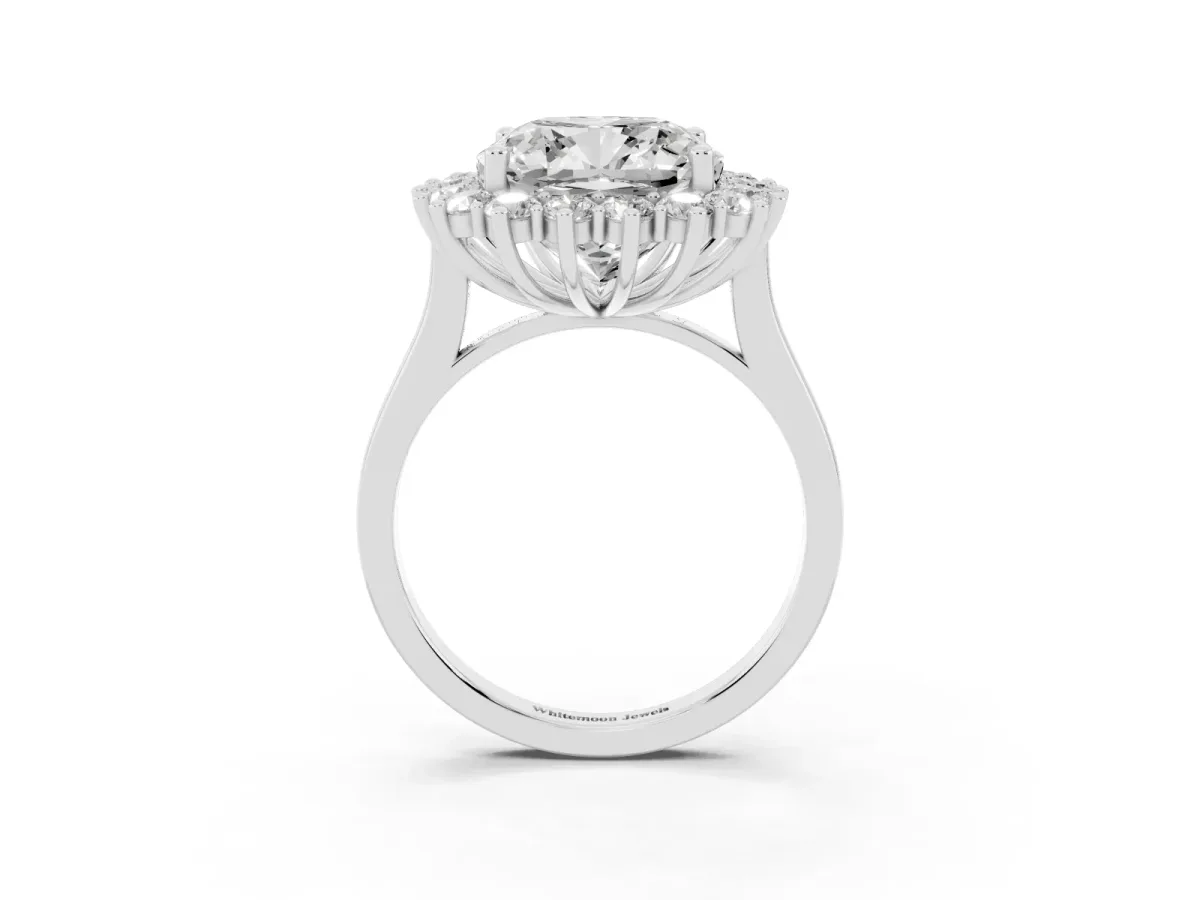 Cushion Diamond Halo Engagement Ring with Round Diamond Accents Silver