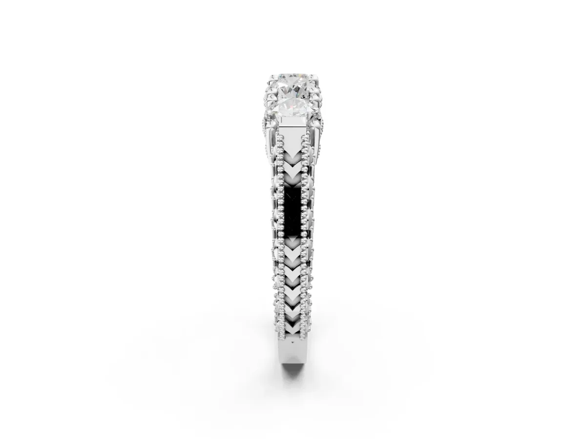 Five-Stone Round Diamond Shared Prong Milgrain Band Platinum
