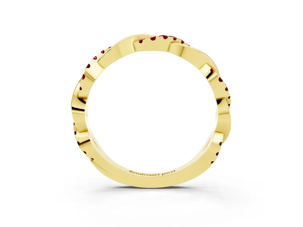 Round Garnet Twist Eternity Band with Pavé Setting Yellow gold