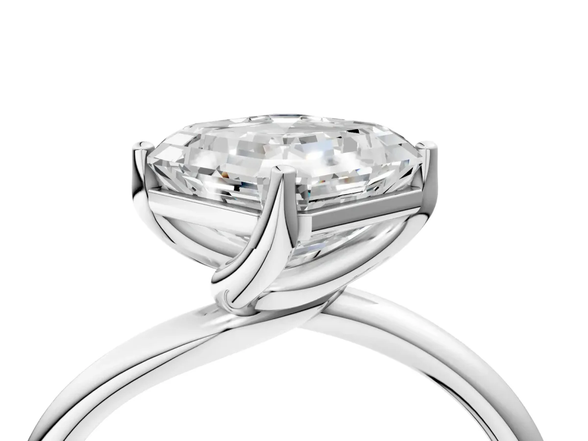 Asscher Cut Diamond Solitaire Engagement Ring with Four-Prong Setting and Classic Band Platinum