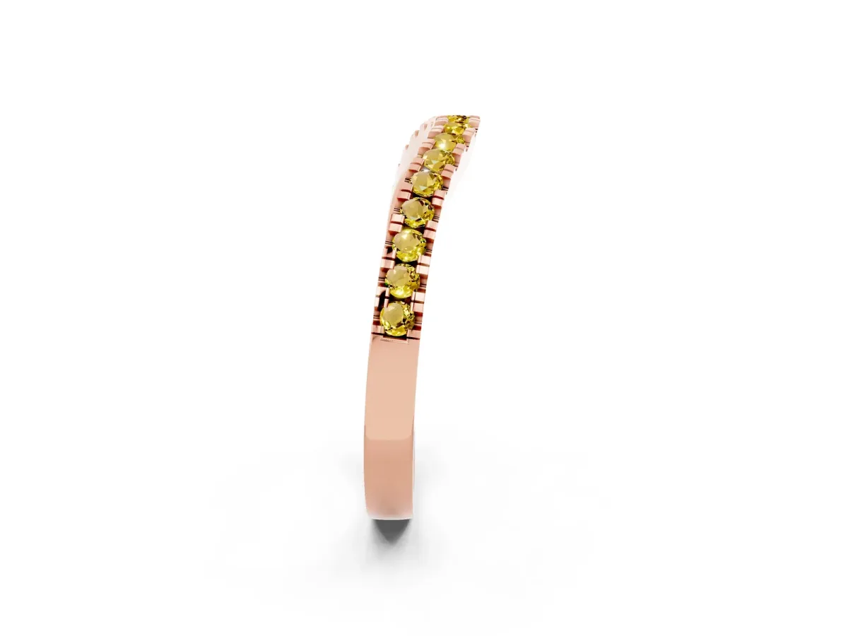 Round Yellow Sapphire Pavé Curved Band with Shared Prong Setting Rose gold