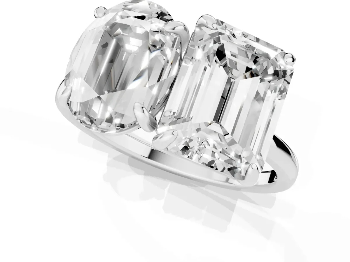 Oval and Radiant Toi Moi Ring with Prong Setting and Plain Band Platinum