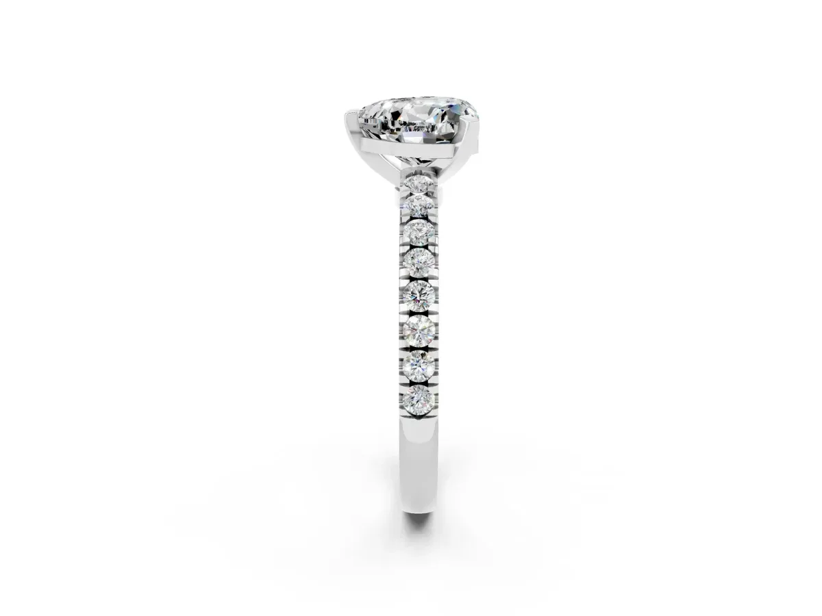 Heart Cut Solitaire Moissanite with Pavé Band and Four-Prong Setting Silver