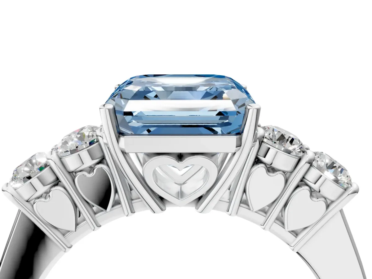 Fancy Blue Asscher Cut Cut Diamond Five-Stone Prong Set White Gold Ring Platinum