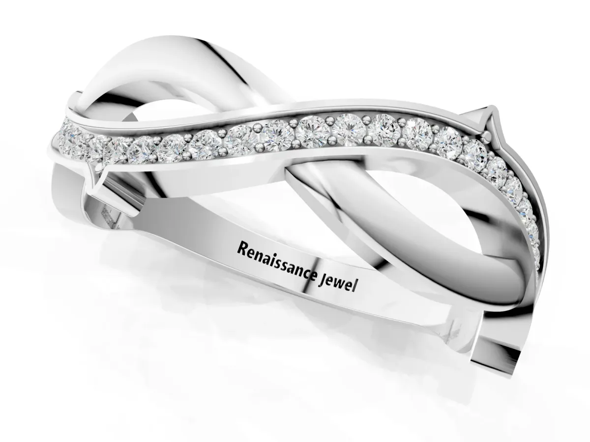 Pavé Round Diamond Twist Band with Channel Setting White gold