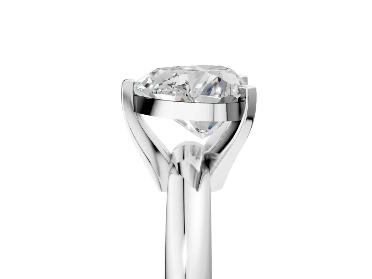 Heart Cut Diamond Solitaire Engagement Ring with Round Band and Four-Prong Setting Silver