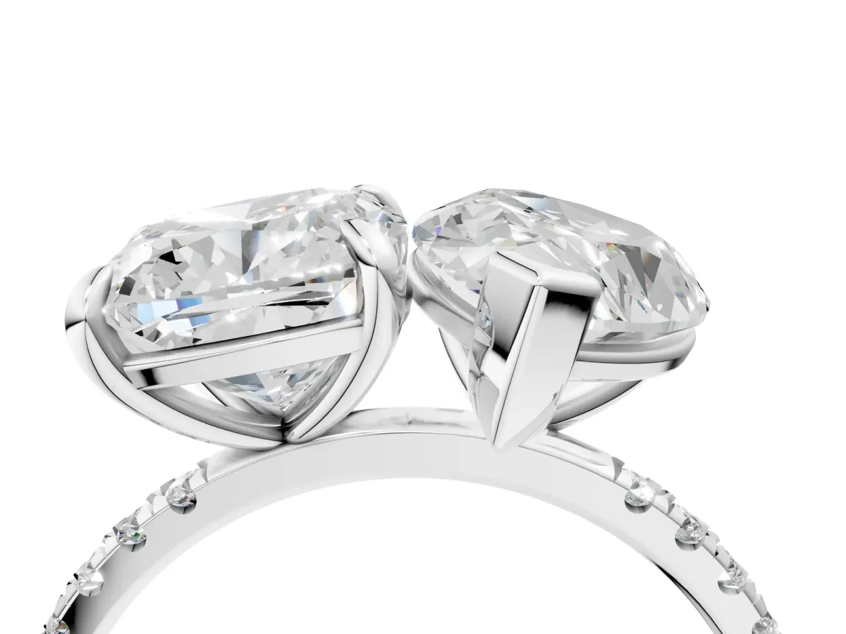 Oval and Cushion Toi Moi Ring with Prong Setting and Micro Pave Band Platinum