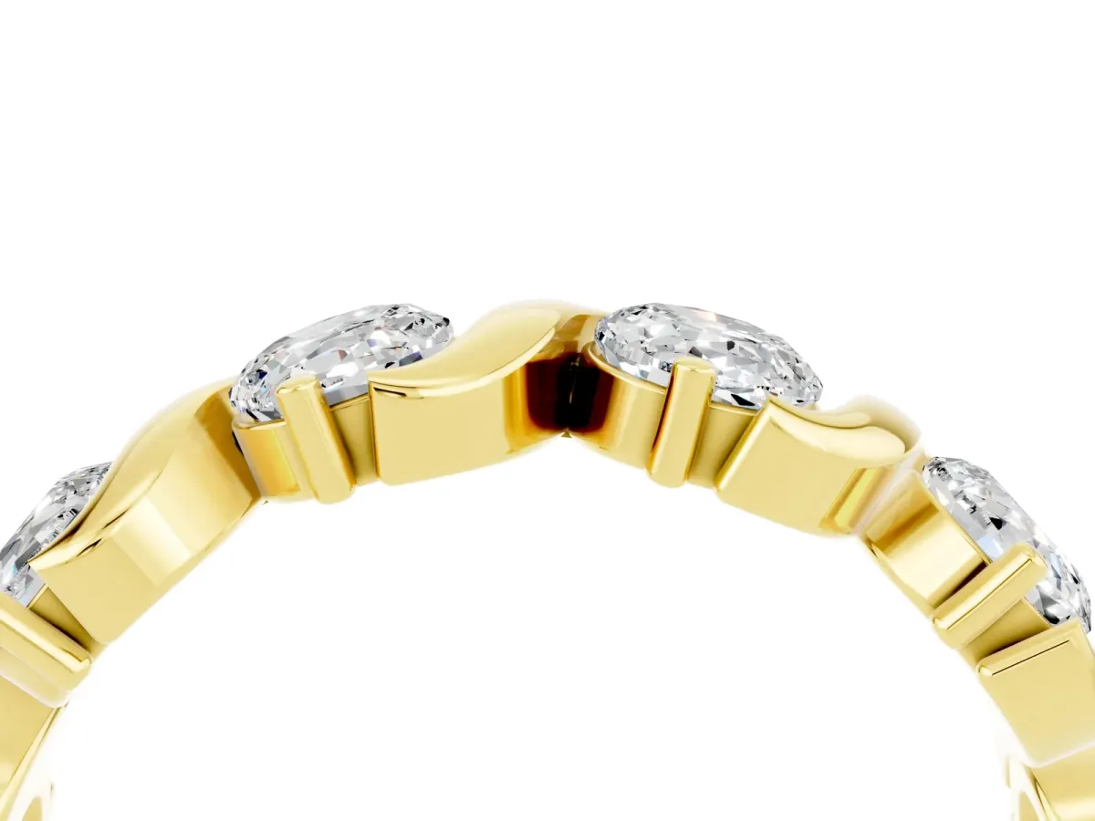 Six-Stone Round Moissanite Wave Band with Shared Prong Setting Yellow gold