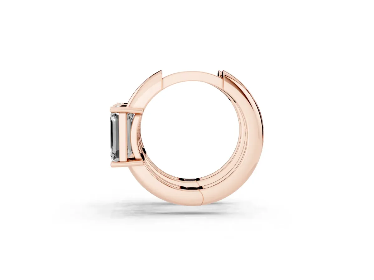 Emerald Diamond Solitaire Huggie Hoop Earrings Rose gold