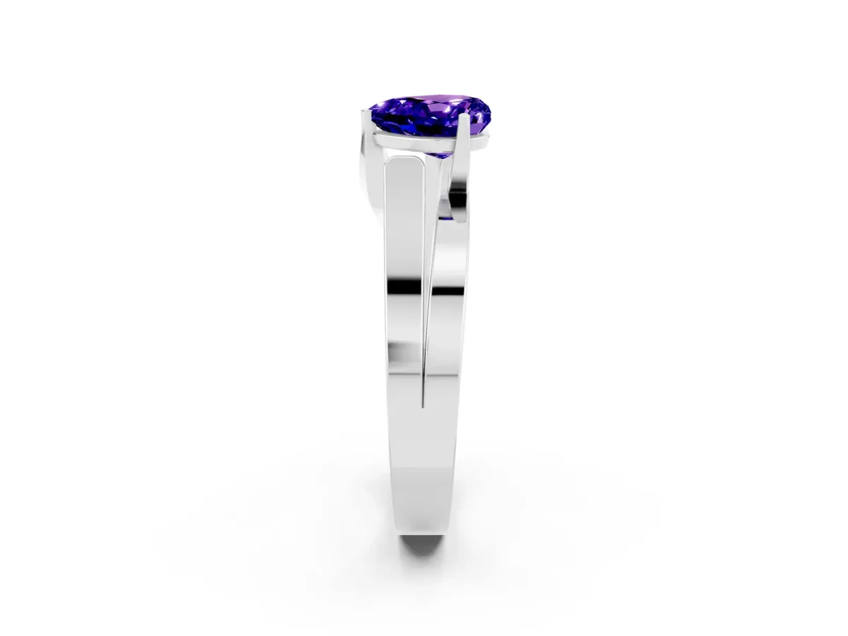 Modern Tension Set Heart Cut Tanzanite Solitaire Wide Band Ring Silver