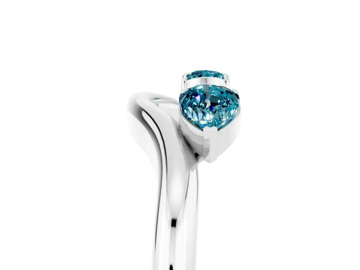 Pear Cut Blue Topaz Two-Stone Open Band Ring with Prong Setting White gold