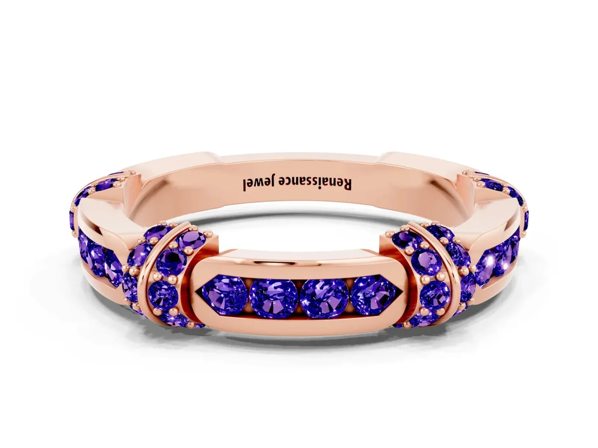 Pavé Round Tanzanite Link Band with Bezel Setting Rose gold