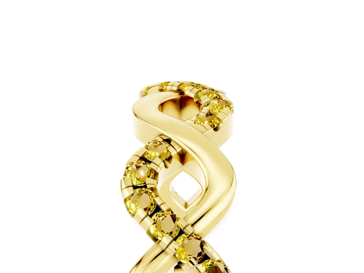 Twist Infinity Round Yellow Sapphire Band with Pavé Setting Yellow gold