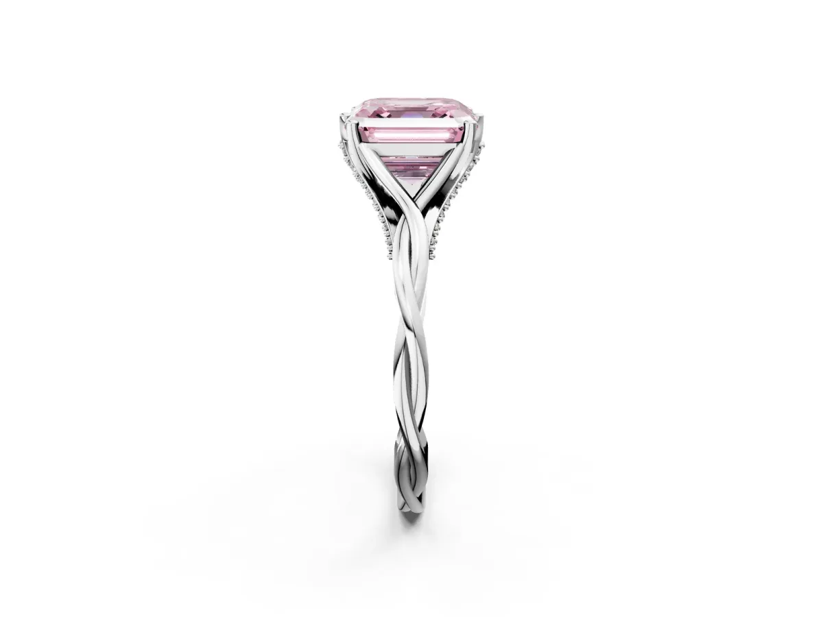 Fancy Pink Asscher Cut Solitaire Twist Band Six-Prong Setting Platinum