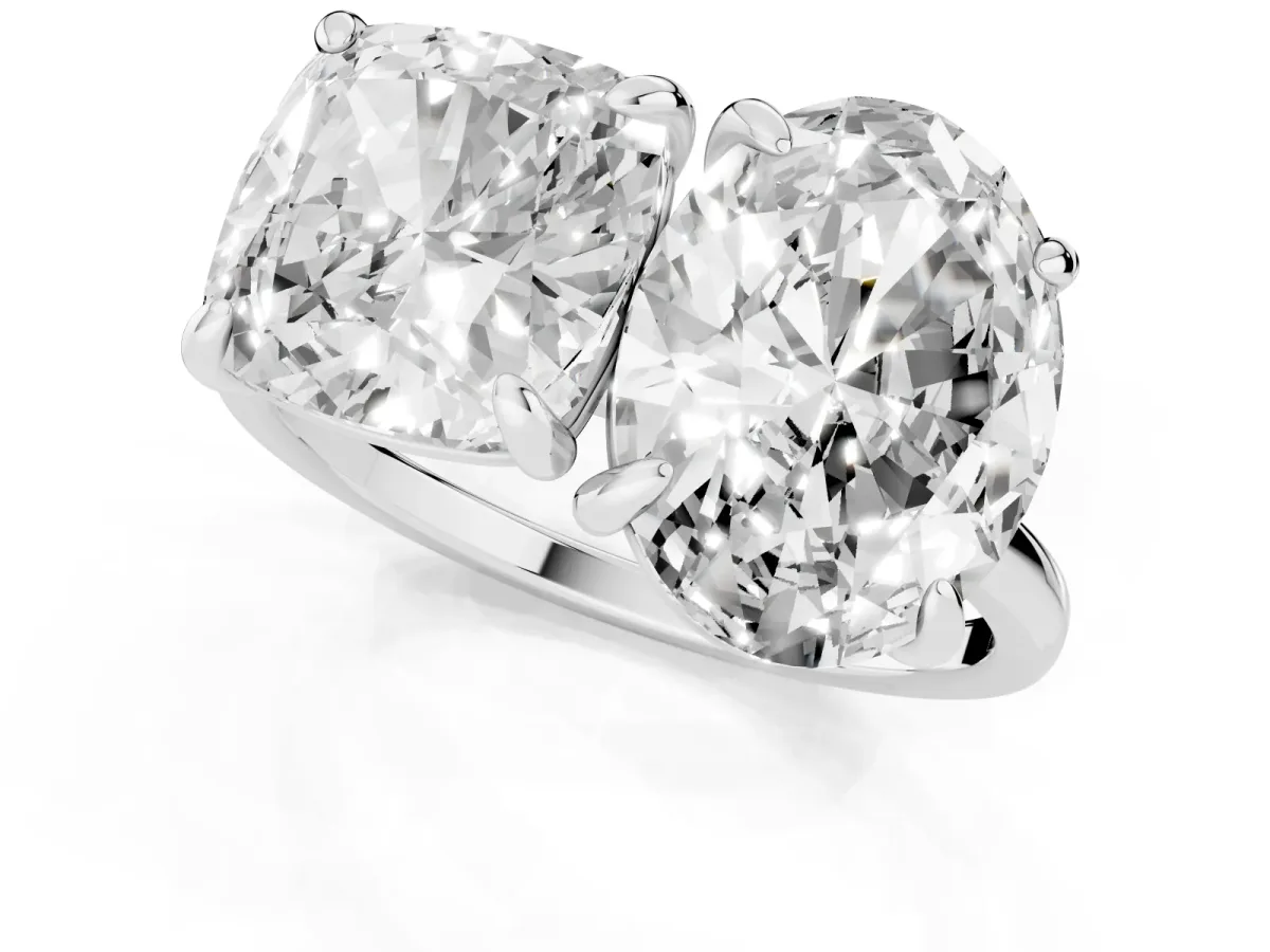 Oval and Cushion Toi Moi Ring with Prong Setting and Plain Band Silver