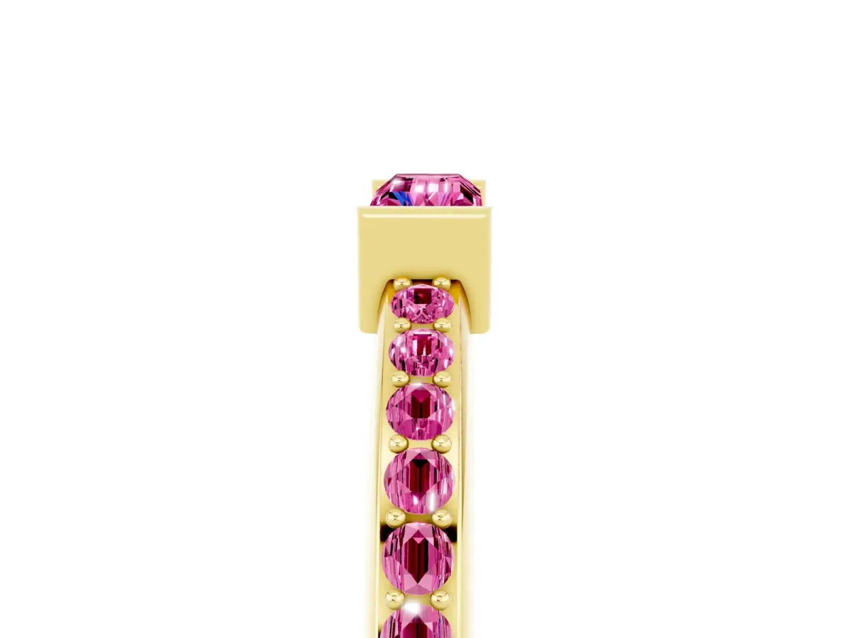 Baguette Pink Sapphire Pavé Band with Bar Setting Yellow gold
