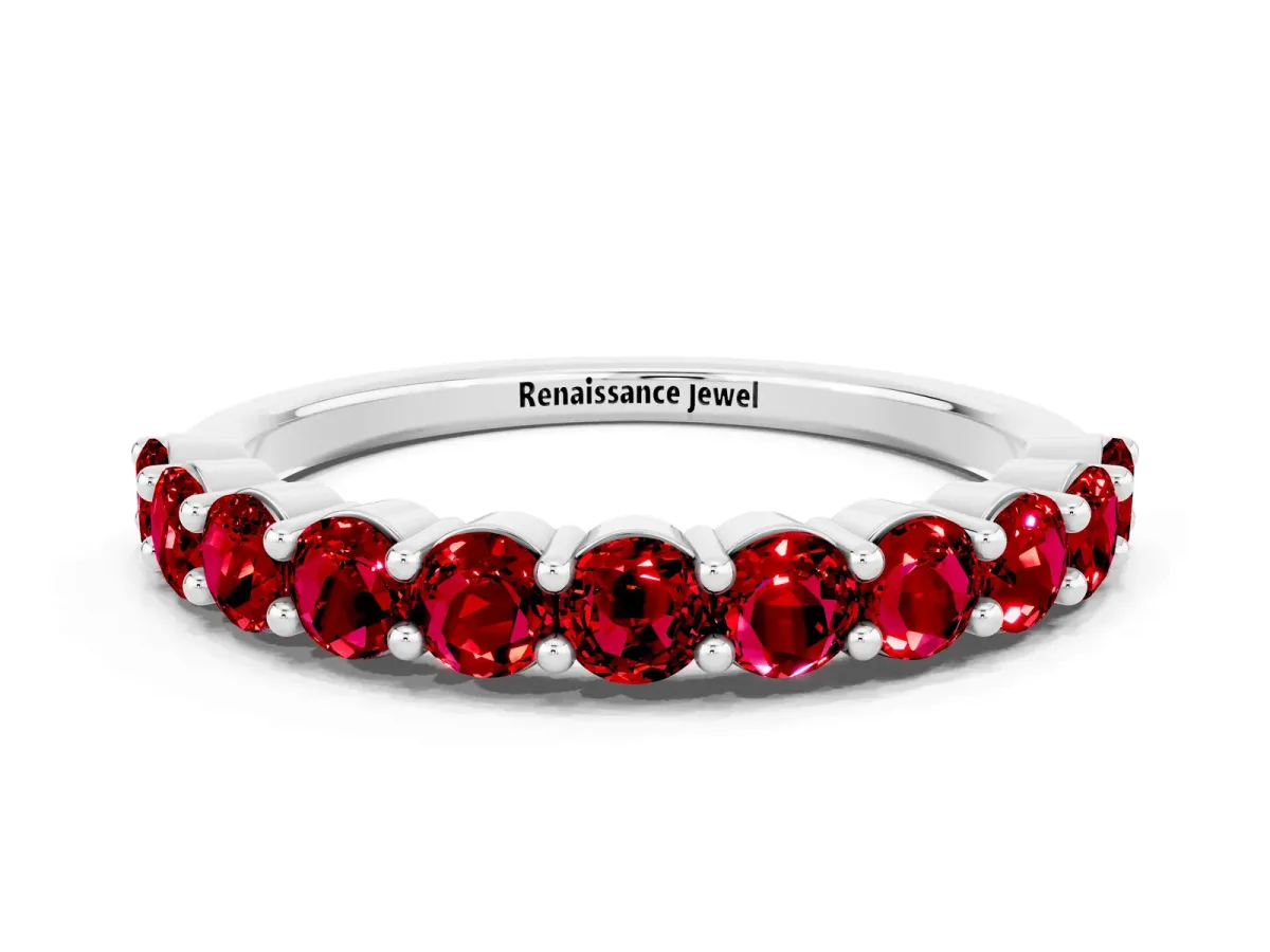Round Ruby Half Eternity Band with Prong Setting Silver