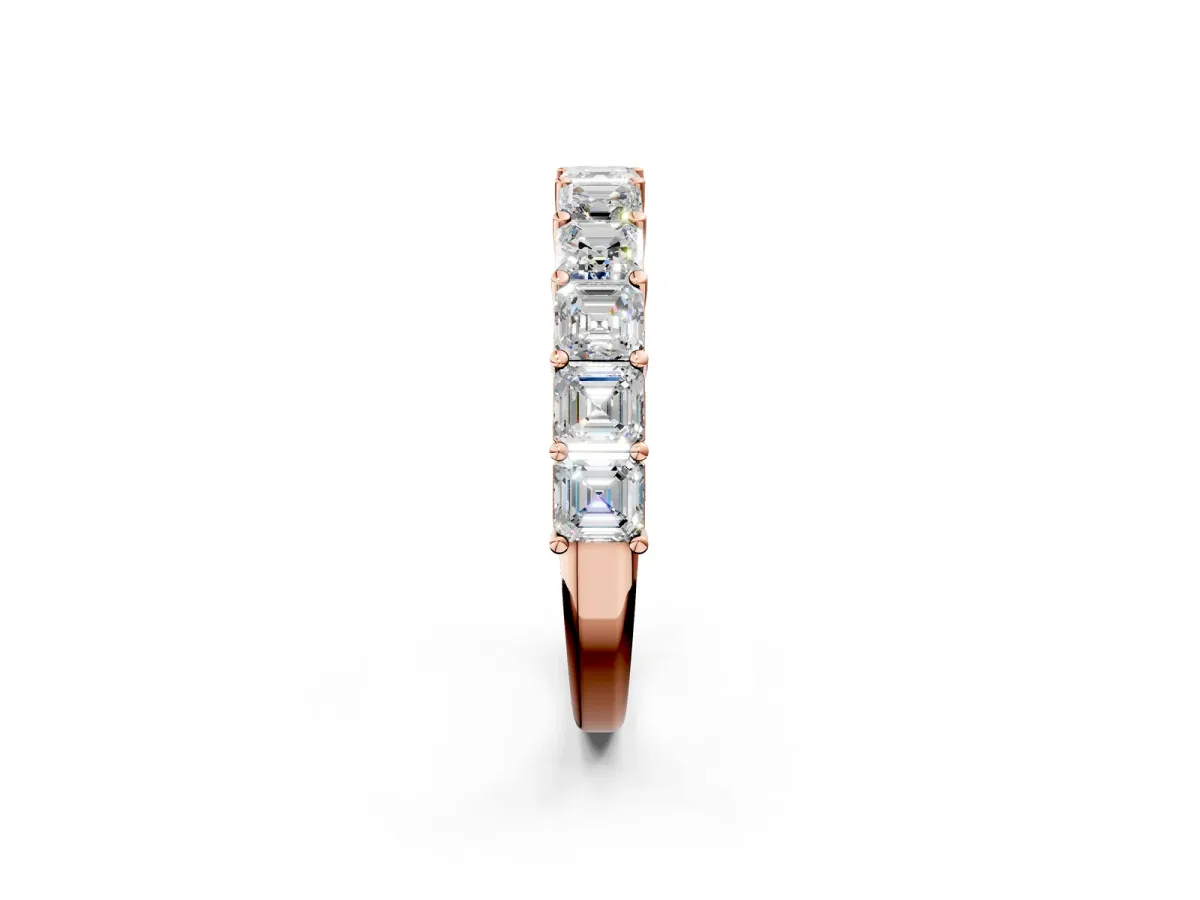 Asscher Cut Half Eternity Band with Shared Prong Setting Rose gold