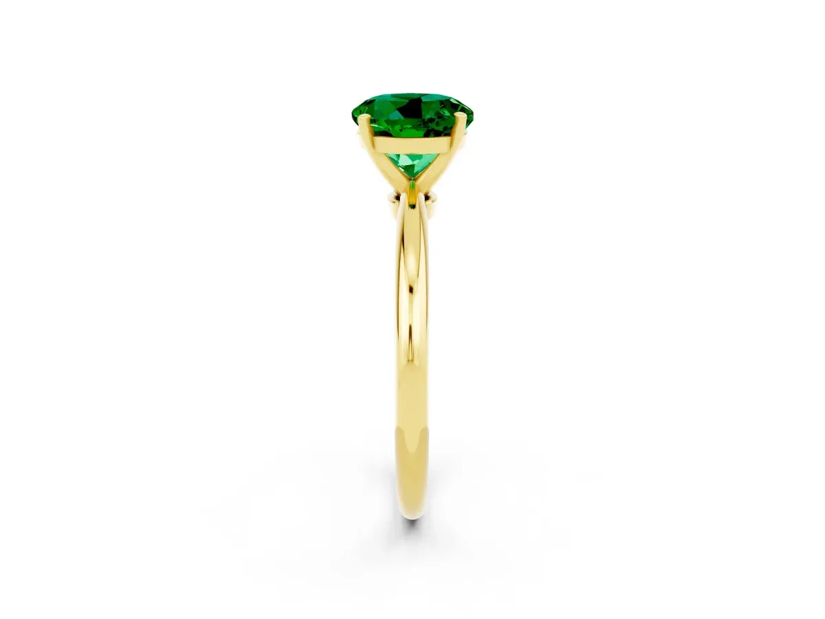 Round Cut Emerald Solitaire Ring with Six-Prong Setting and Classic Band Yellow gold