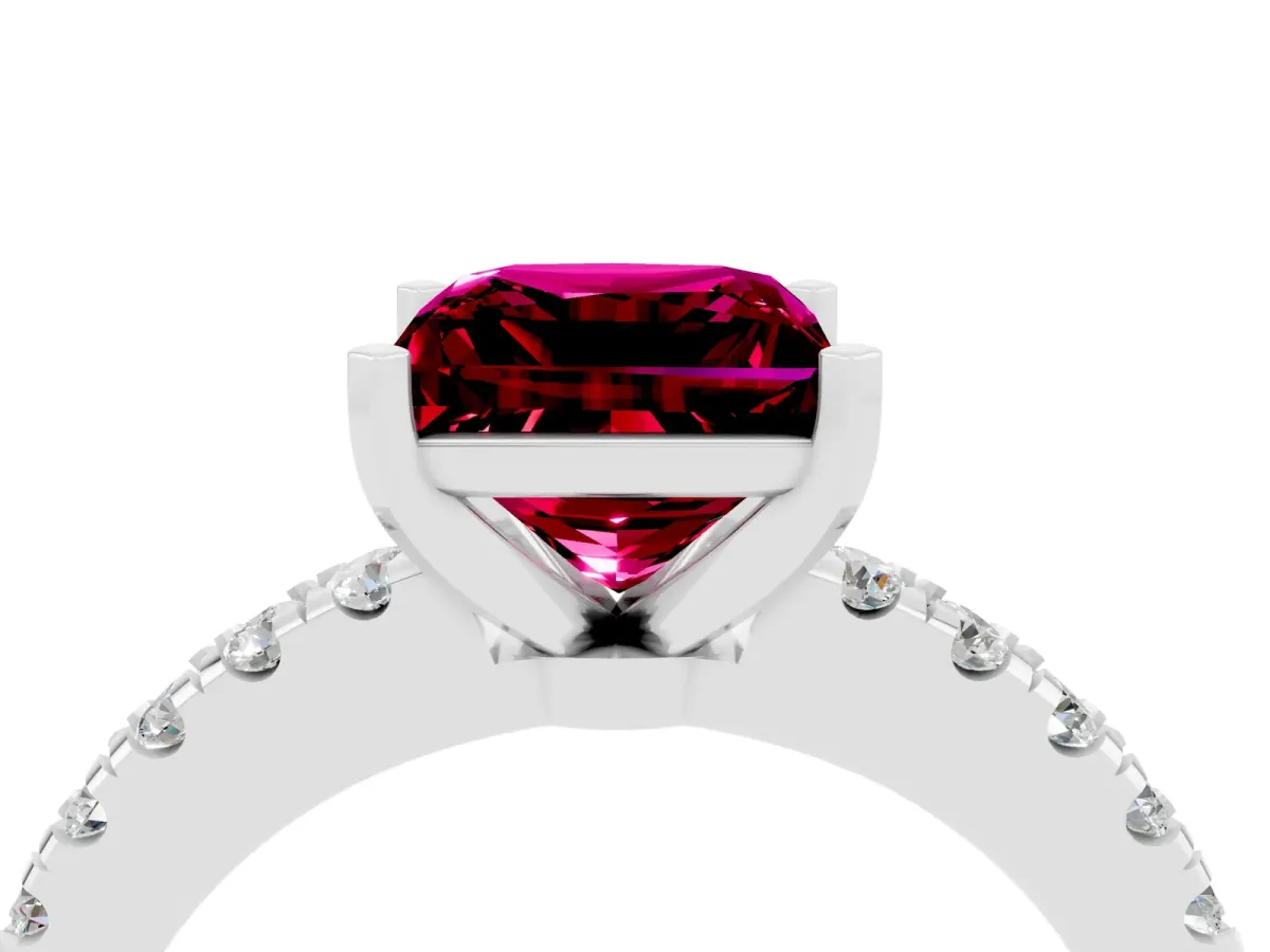 Princess Cut Solitaire Garnet with Pavé Band and Four-Prong Setting Silver
