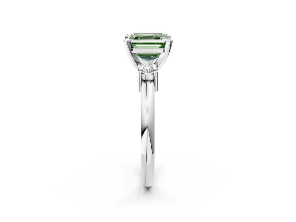 Fancy Green Three-Stone Asscher Cut Cut Diamond Solitaire with Prong Setting and Classic Band Platinum