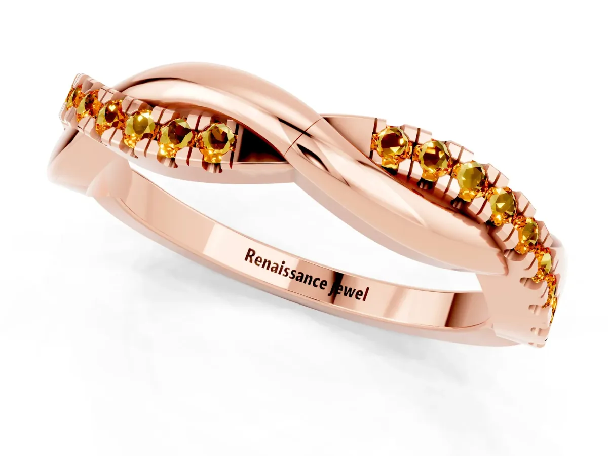 Round Citrine Twisted Infinity Band with Prong Setting Rose gold