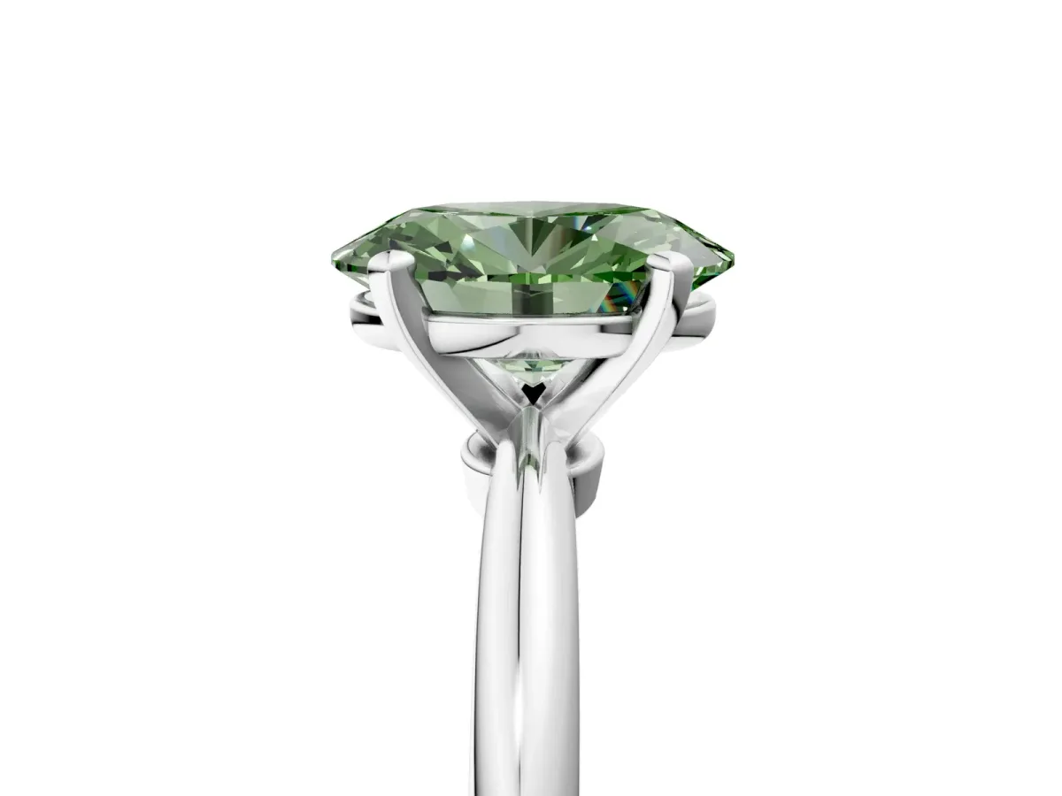 Fancy Green Oval Cut Diamond Solitaire Ring with Six-Prong Setting and Classic Band Silver