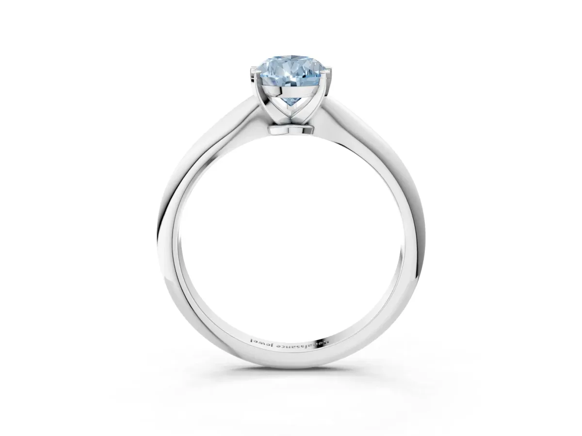 Fancy Blue Pear Cut Diamond Solitaire Engagement Ring with Classic Band and Four-Prong Setting Silver